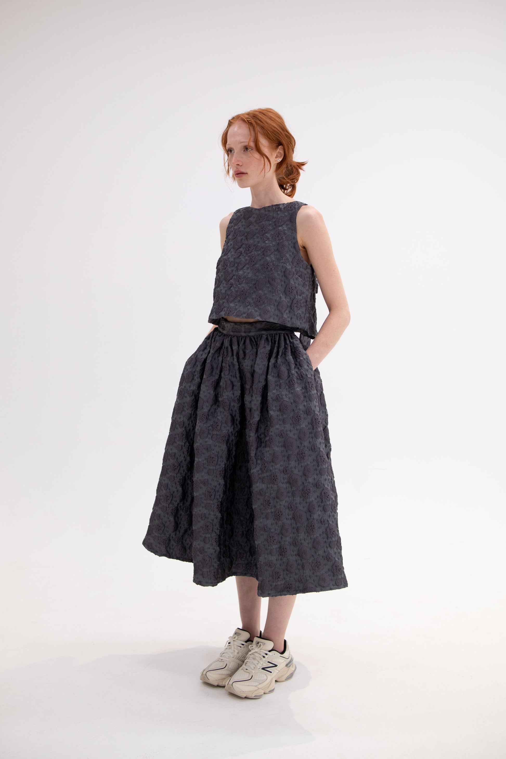 Monique grey, two piece ensemble with hand tied bow and cloud details, romantic and sophisticated